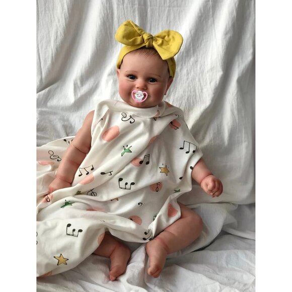 🆕20 Inches Full Vinyl Body Real Baby Size Hand Painted Hair With Yellow Dress - Picture 4 of 7